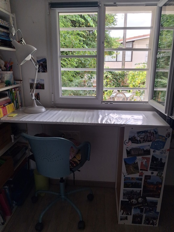 desk, sight on the garden