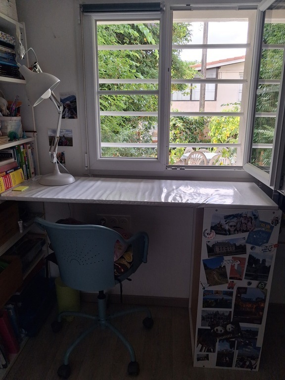 desk, sight on the garden