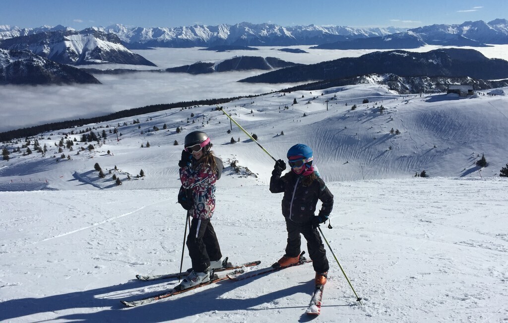 Our two girls skiing.
