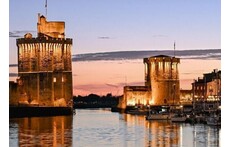 Towers city symbol on sunset