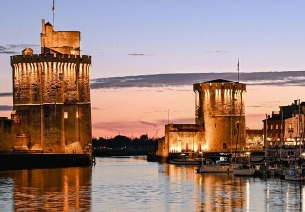 Towers city symbol on sunset