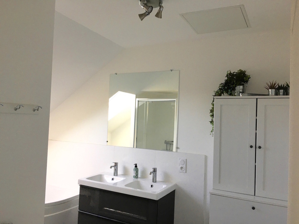 2d floor bathroom (with triangle tube), the 1st floor one is the same with no tube