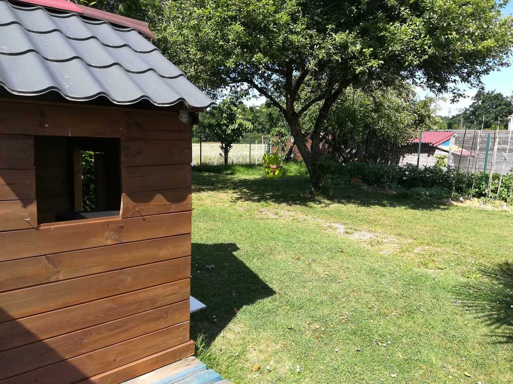 jardin avec la cabane des enfants