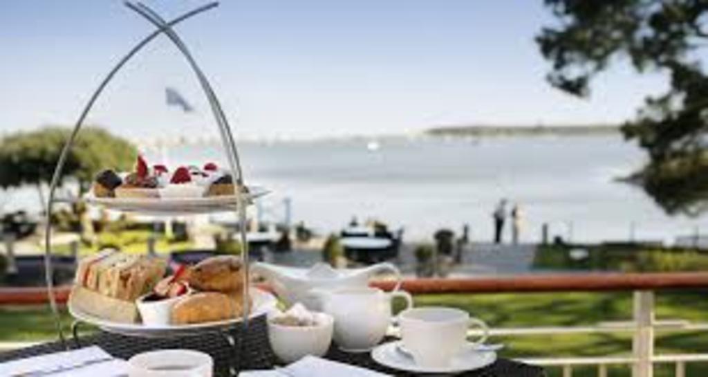 English cream tea looking out onto Hengistbury Head, 15 min drive