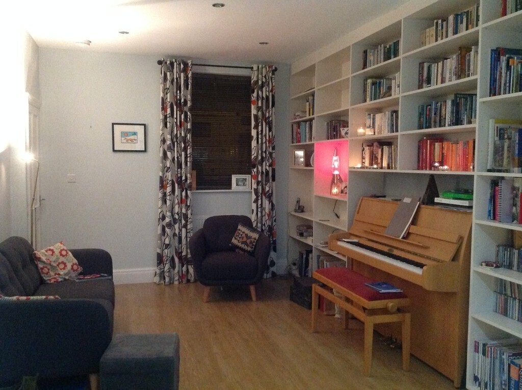 Open plan lounge with our piano