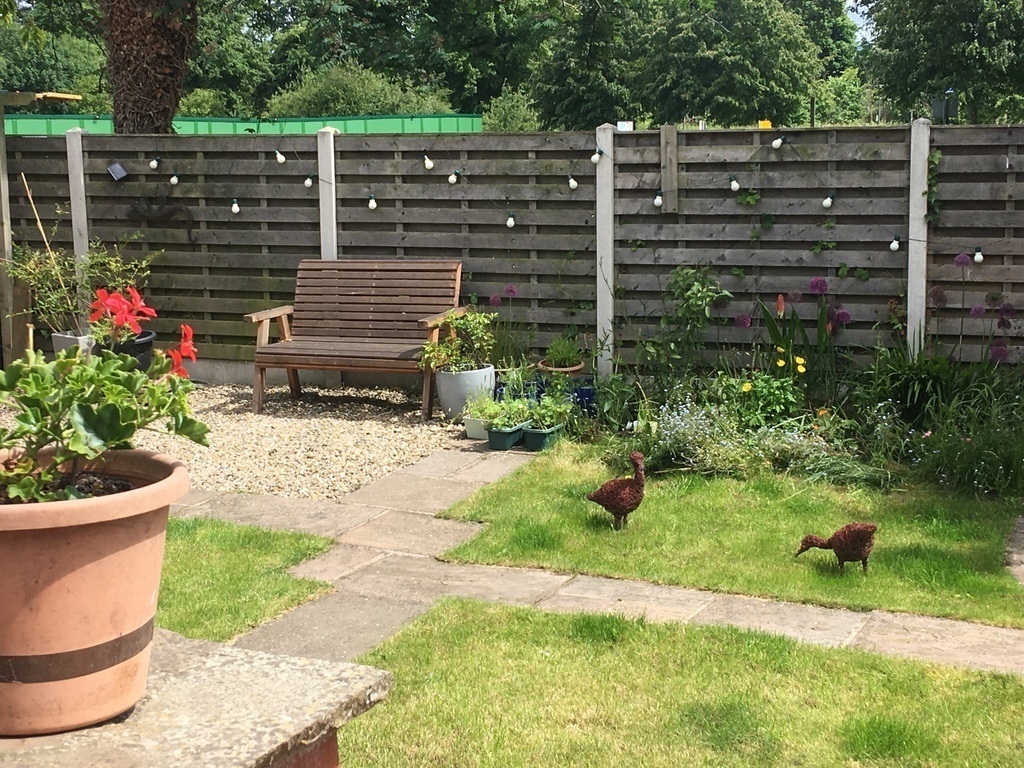 Our sunny garden (the ducks aren't real!)