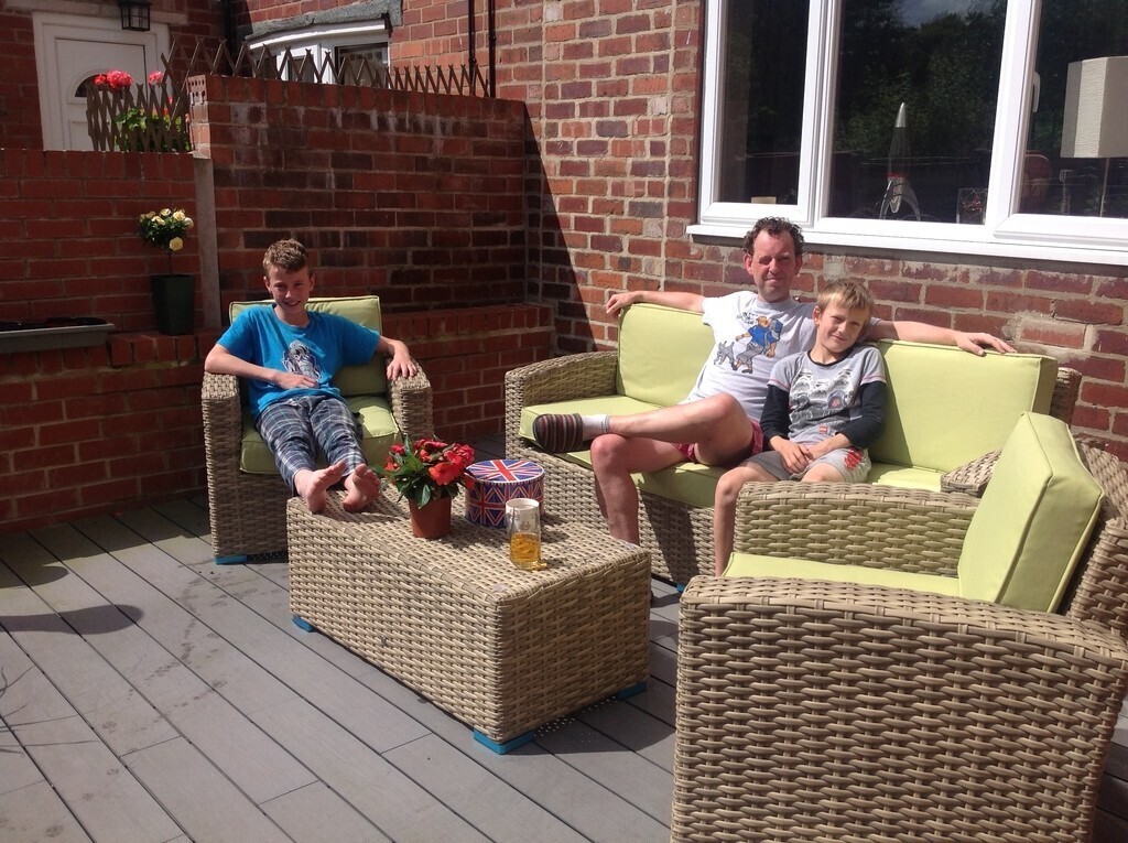 Enjoying our deck area (we've all grown a little older!)