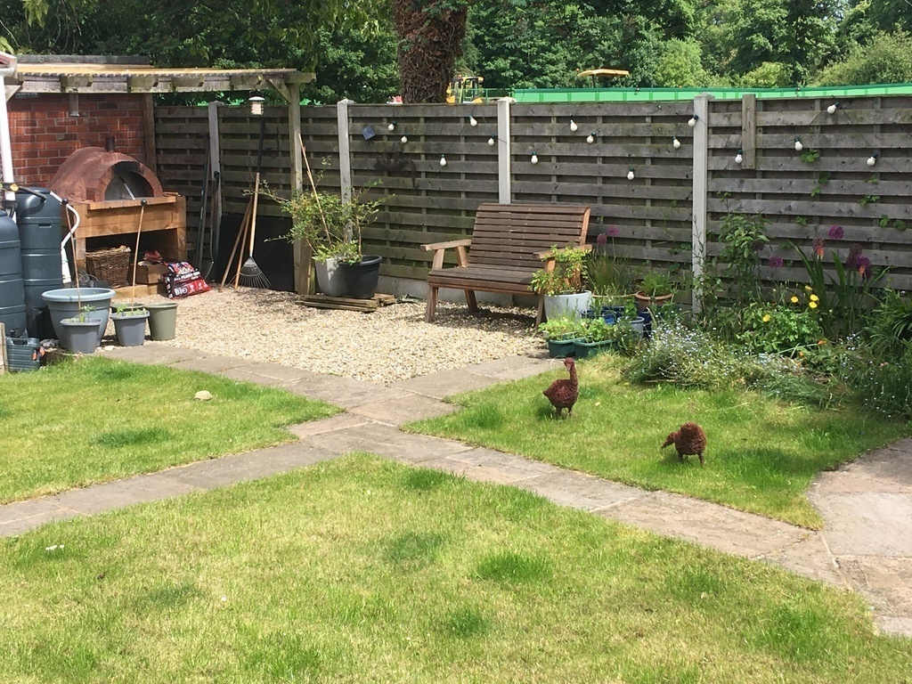 The garden with our pizza oven