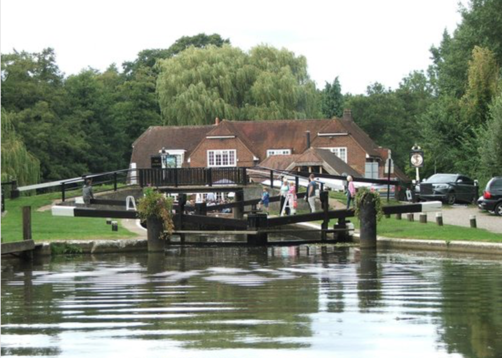 20 Mins walk along the canal on Pyrford Loch is 'The Anchor' pub. Good food and drinks on a nice walk.