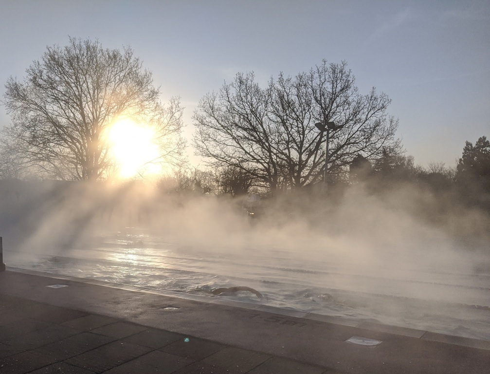 Our local heated outdoor pool, a short walk from our home