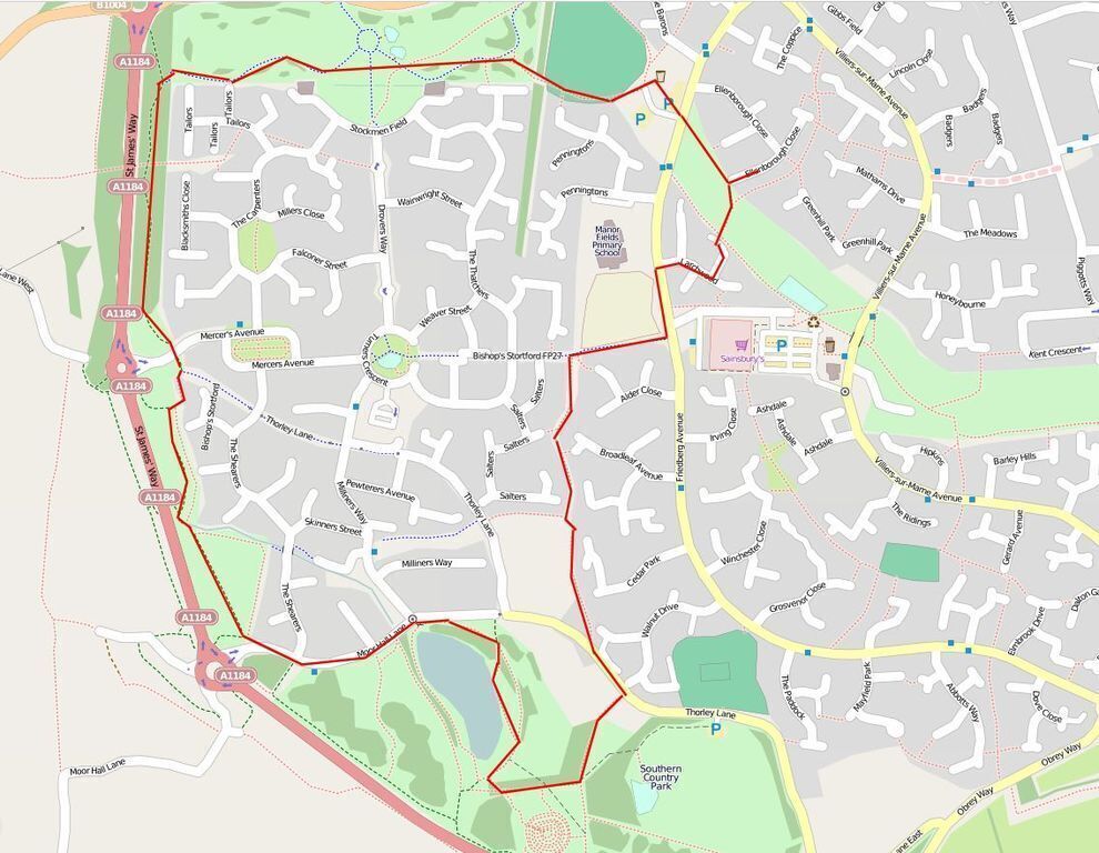 A very pleasant 2.5 mile walk from our house around the southern and northern parks ending at the pub at the end of our road.