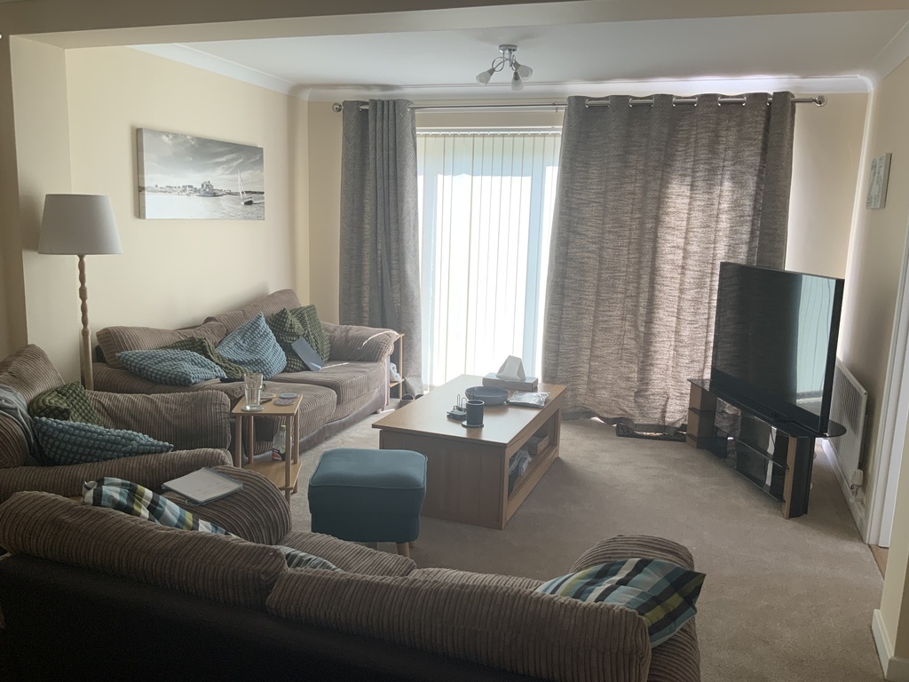 Lounge with patio door to garden.