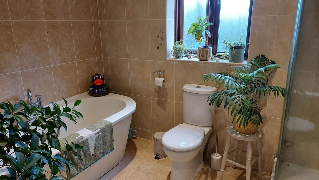 Main bathroom with bath and shower