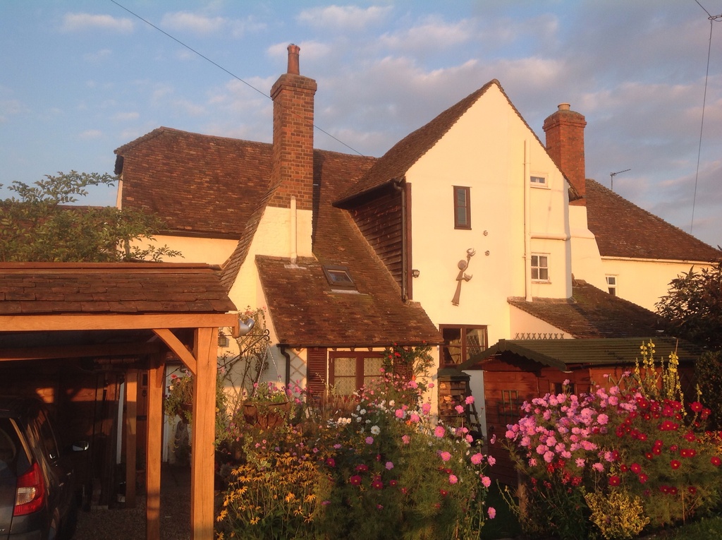 The front of the house in the morning sun