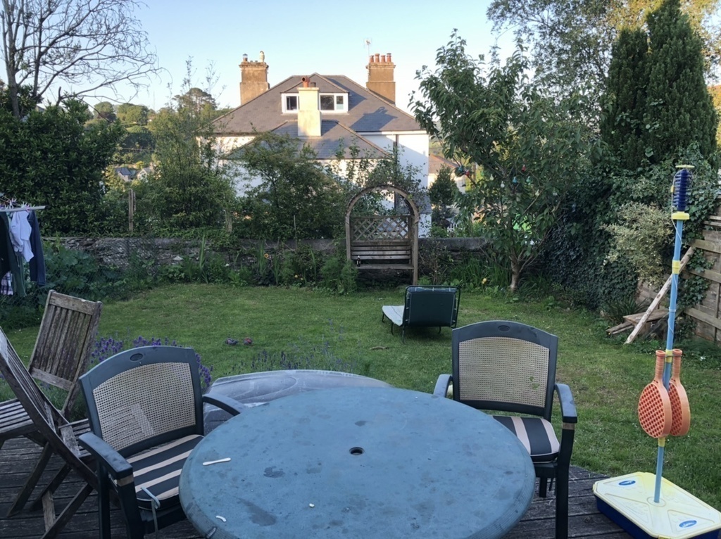 Garden with decking and fire pit