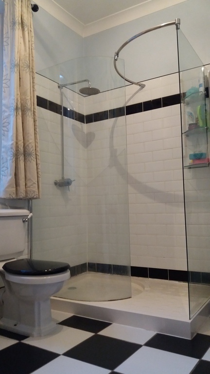 Spacious shower in the bathroom