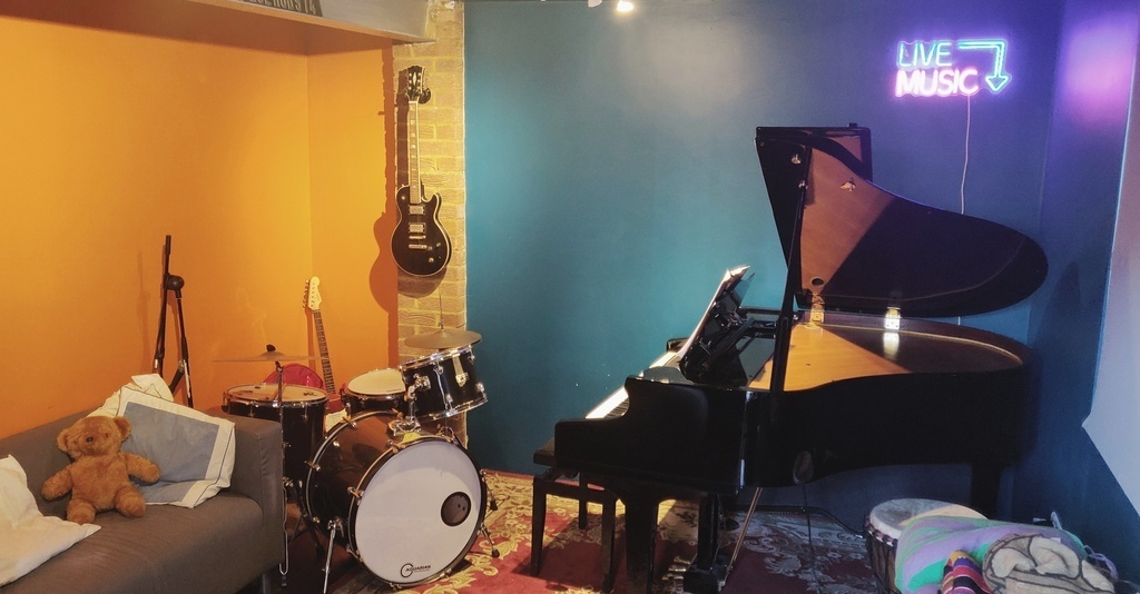 The music studio (converted garage).