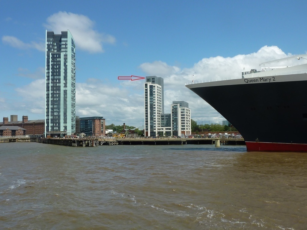 Liverpool Unesco World Waterfront (Red arrow is apartment)