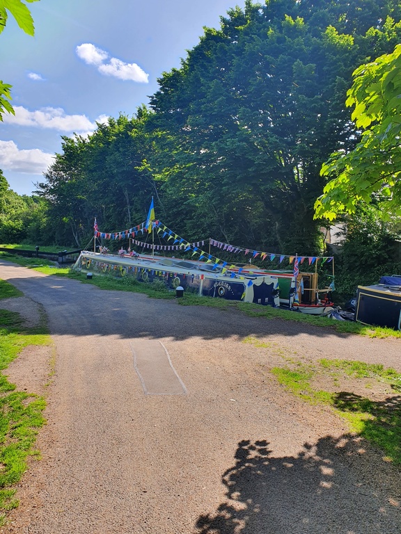Narrow boats using the local Basingstoke Canal during summer 