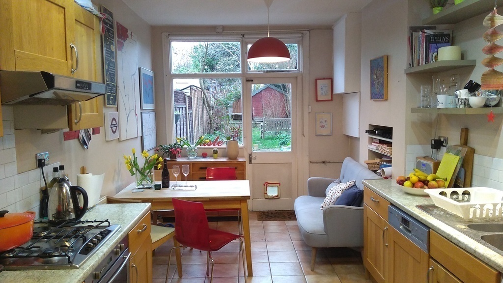 Kitchen facing rear garden (doors have since been upgraded)