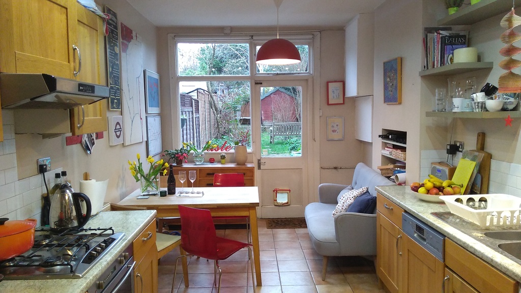 Kitchen facing rear garden (doors have since been upgraded)