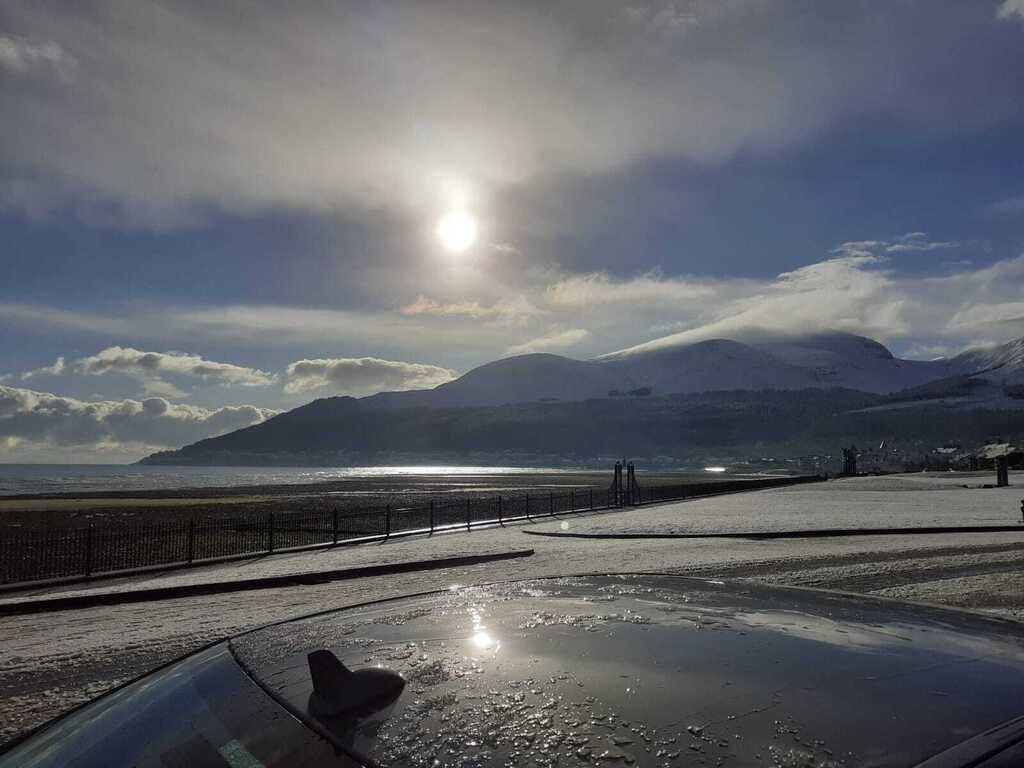 Sunset over the nearby Mourne mountains.