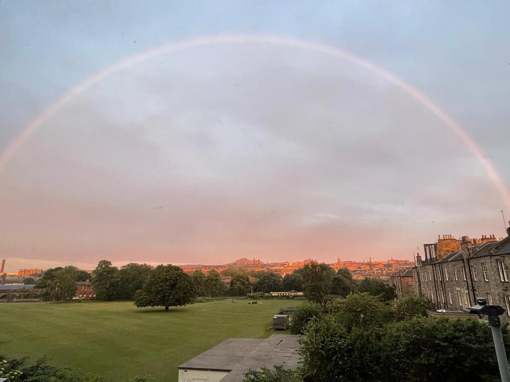 Sun setting in our neighbourhood. Views across city to Arthur's Seat