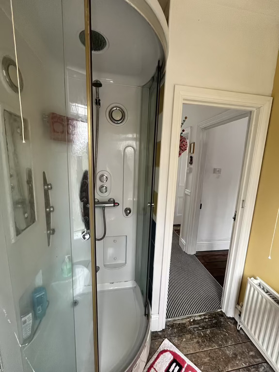 The bathroom we haven't worked on yet. Needs TLC but is functional and clean.