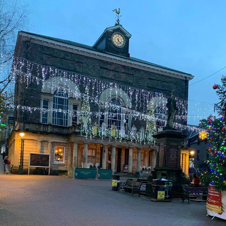 Carmarthen town (18miles), good for shopping and food.