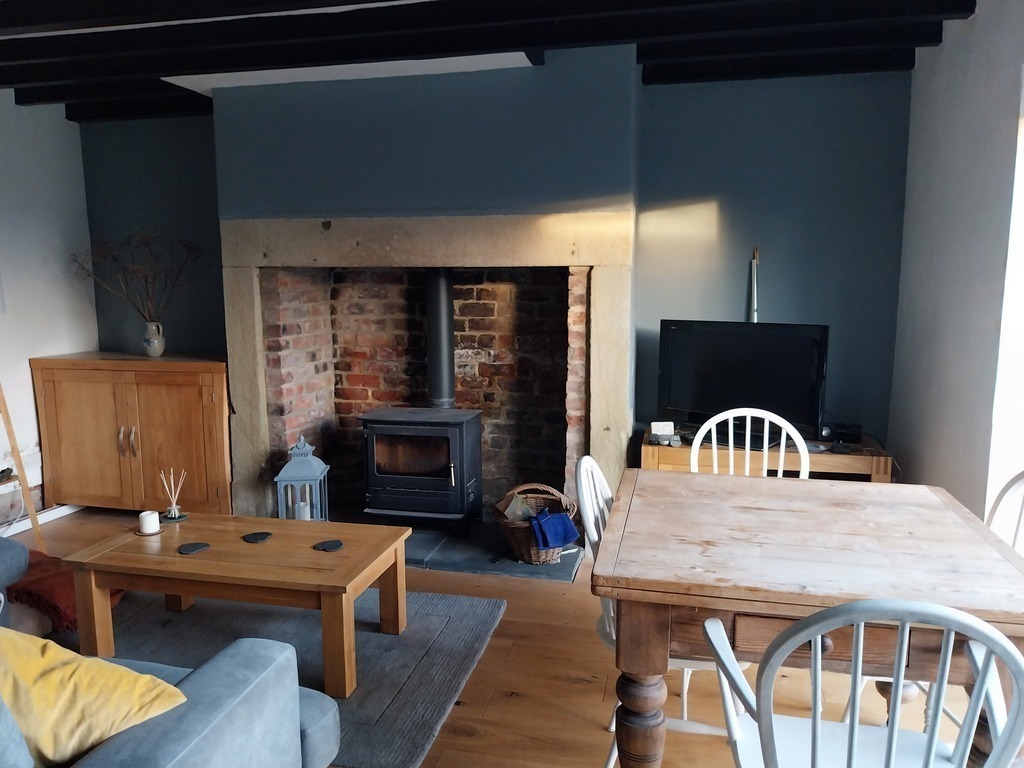 Lounge with wood burning stove