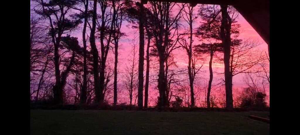 Sun rise from the house in Winter 