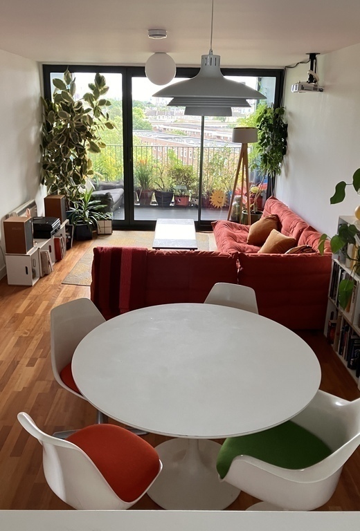 View from kitchen accross dining & living area