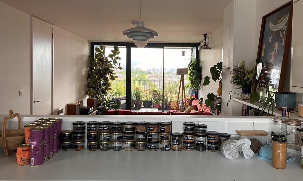 View from kitchen accross living area