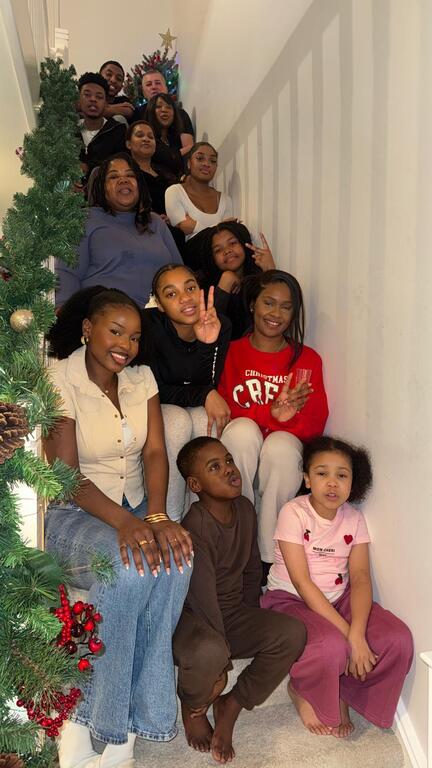 Christmas family get together. Stairs going up. 
