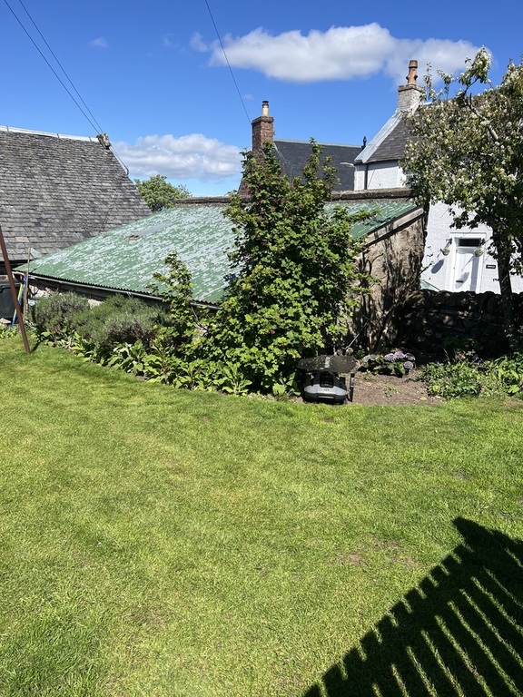 Enclosed rear garden, with our robot lawnmower Yukon John