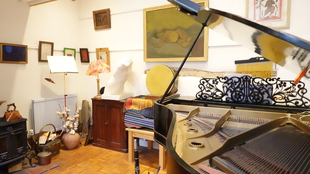 Studio - Grand Piano, Sculpture & Paintings