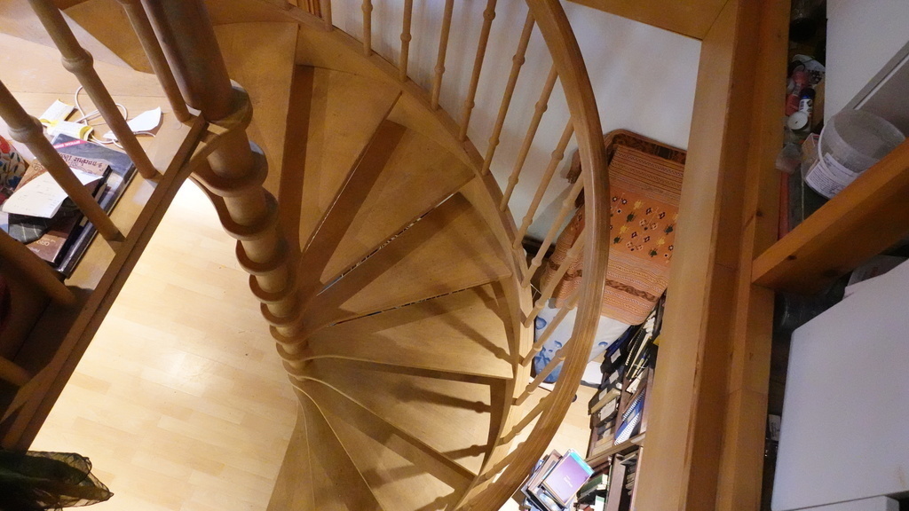Wooden spiral staircase - from Green Room to Bedroom 2