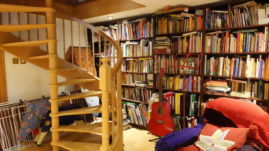 Green Room - Library and Wooden Spiral Staircase