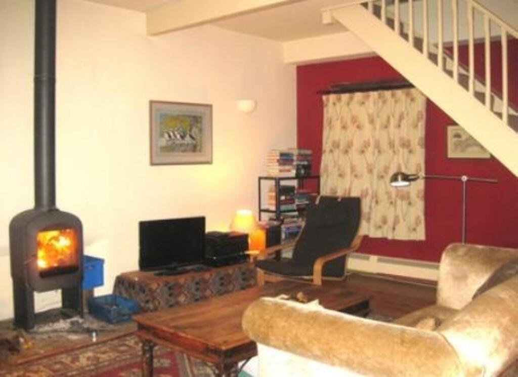 sitting room with wood burning fire
