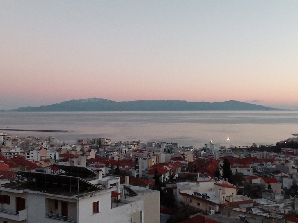 THASSOS ISLAND IN BACKGROUND-CLEAR-ROSY HORIZON