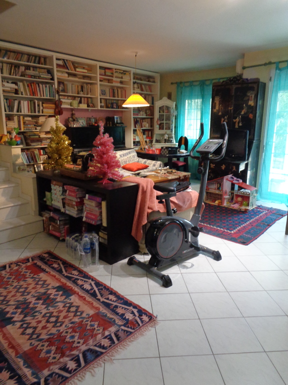 ground floor's view from kitchen area to tv  sitting and library