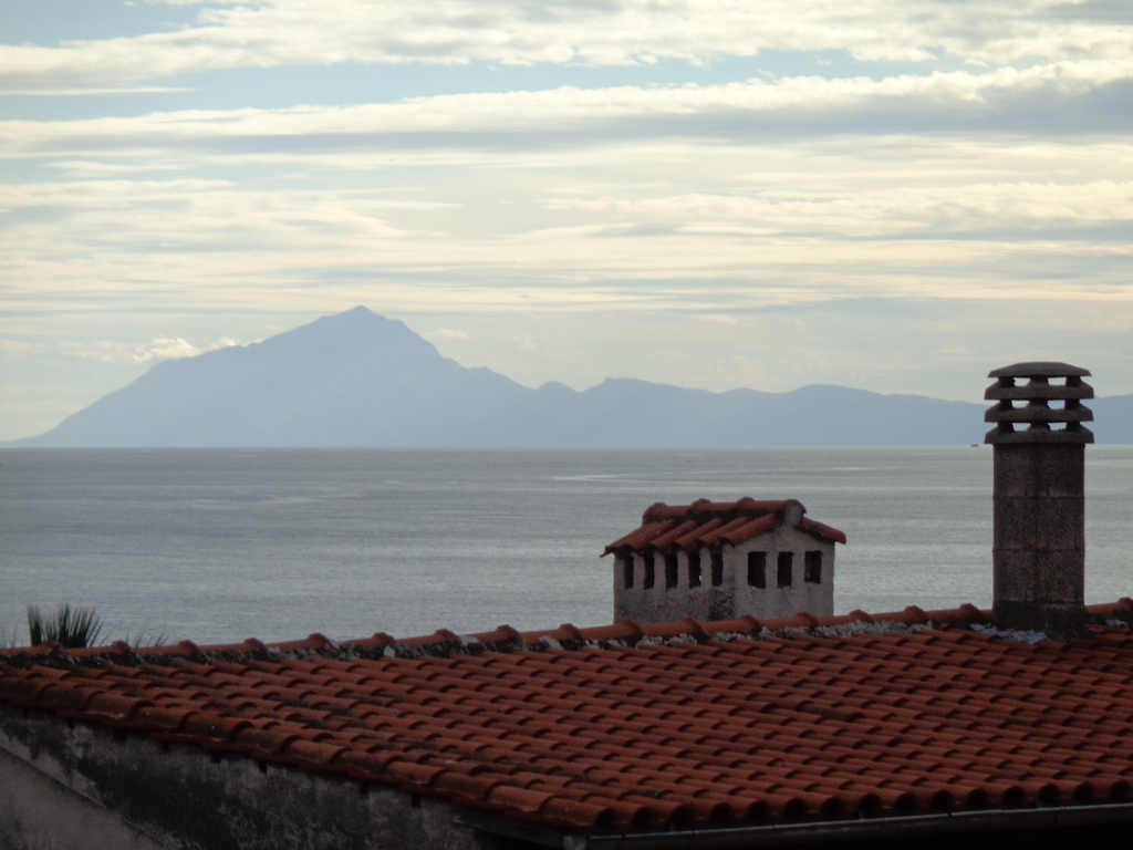 A RARE VIEW FROM MY UPPER BALCONY...IT IS THE HOLYMOUNTAIN=ATHOS=CHALKIDIKI