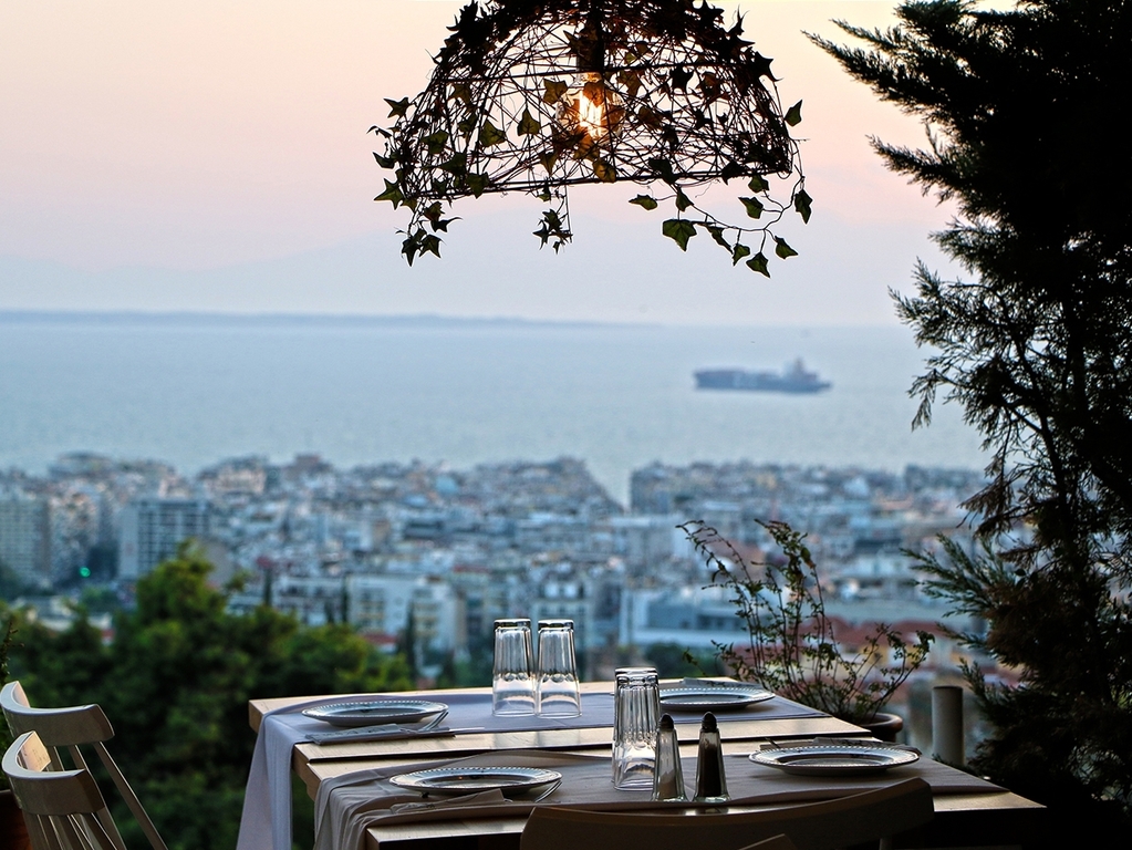 View of the city and the Thermaikos bay from a restaurant at the top of the Old Town