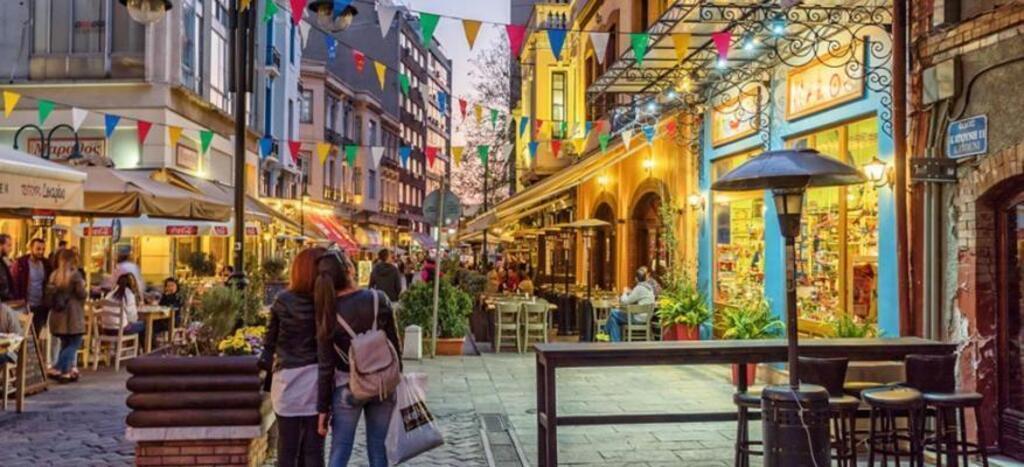 The vibrant Ladadika area with countless restaurants, bars, cafes