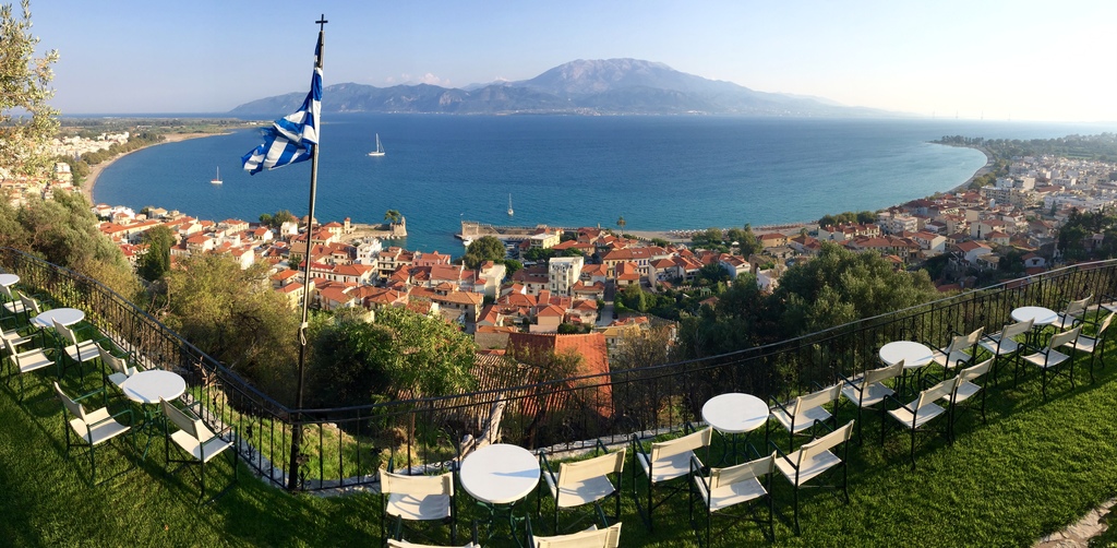 This is Nafpaktos across the water from us (15 minutes by our boat) or drive over the Rio Bridge (30 minutes by car)