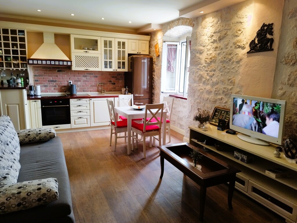 Kitchen, dining room and living room