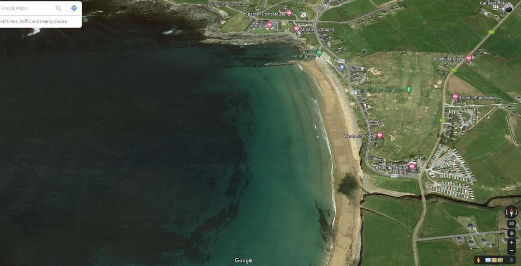 Google Map, showing location of armada cottages and beach