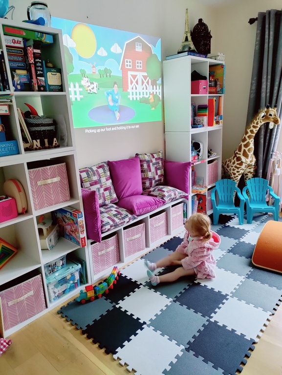 Playroom with Projector In Use (Toddler Yoga! 😃🥰)