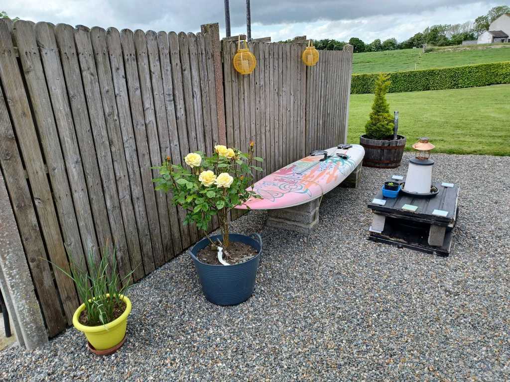 Another seating area - the seat is a recycled windsurfing board of Colm's