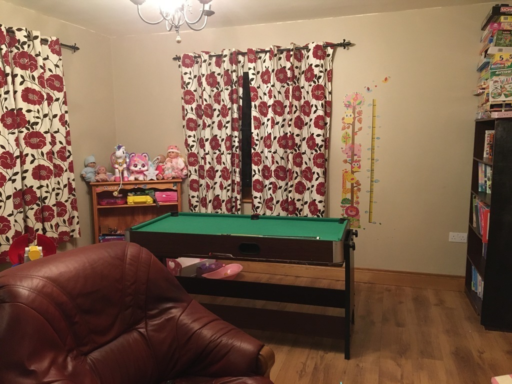 Play room with small Pool table and TV(dvd) player
